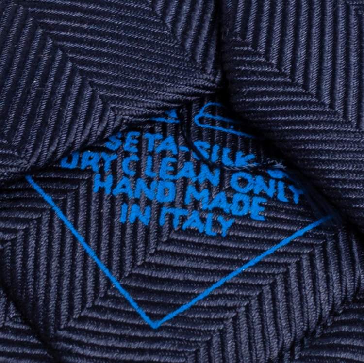 Pre Owned Brioni Navy Blue Diagonal Stripe Textured Silk Tie