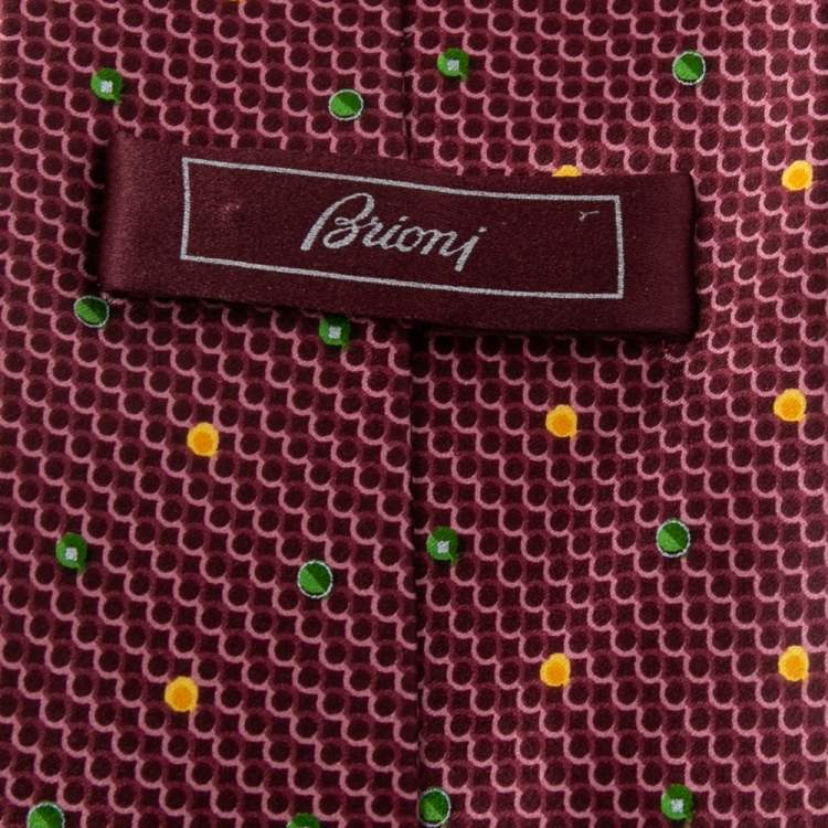Pre Owned Brioni Burgundy Circle Print Silk Tie
