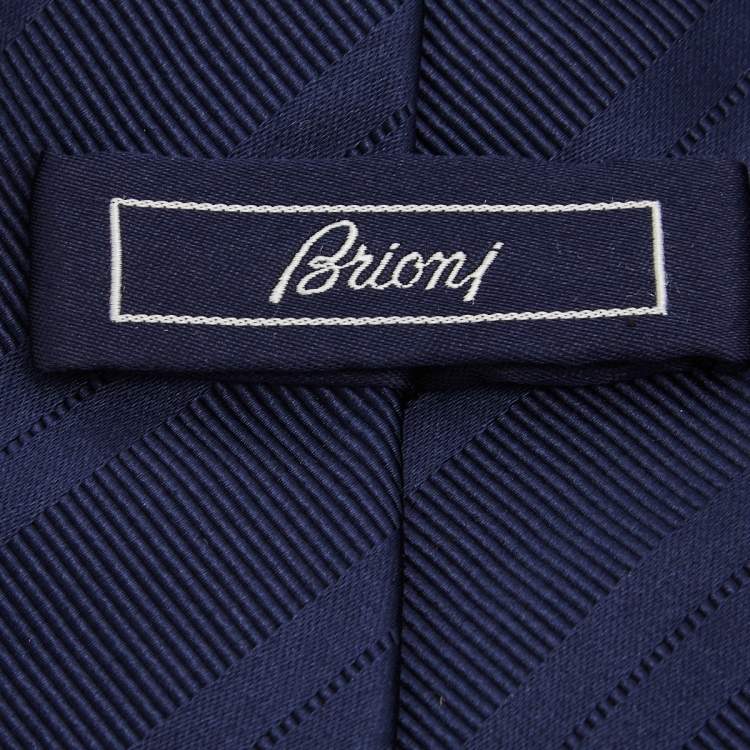 Pre Owned Brioni Navy Blue Striped Jacquard Silk Tie