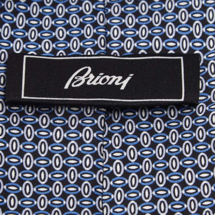 Pre Owned Brioni Blue Printed Silk Satin Tie