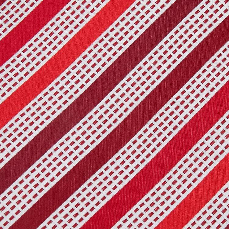 Pre Owned Brioni Vintage Red & White Striped Silk Tie