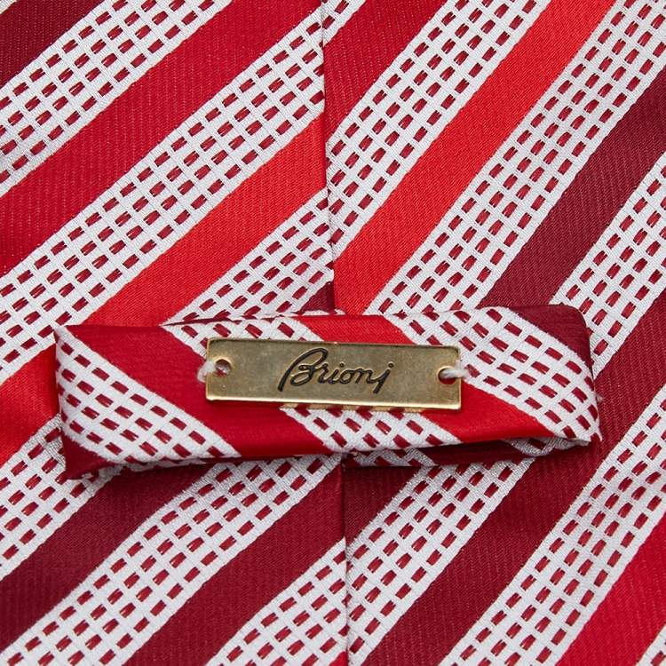 Pre Owned Brioni Vintage Red & White Striped Silk Tie