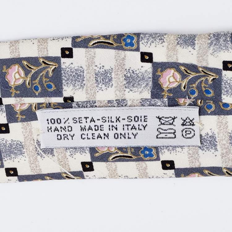 Pre Owned Brioni Cream Printed Silk Traditional Tie