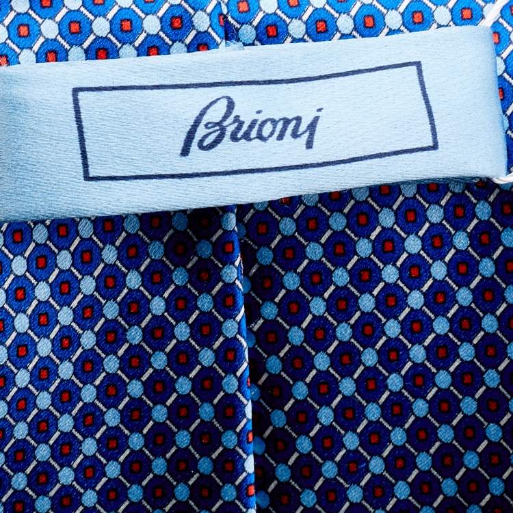 Pre Owned Brioni Blue Printed Silk Satin Tie