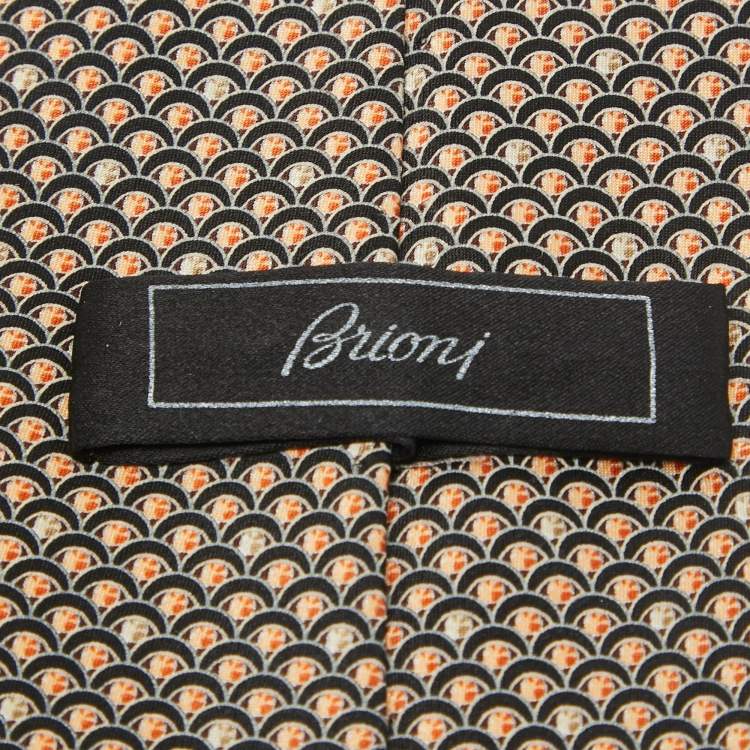 مملوكة مسبقًا Brioni Multicolor Printed Satin Silk Pocket Square and Traditional Tie 