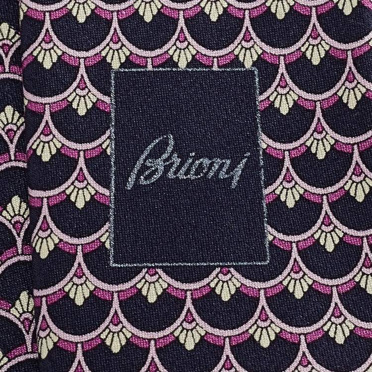 مملوكة مسبقًا Brioni Purple Printed Satin Pocket Square and Tie 