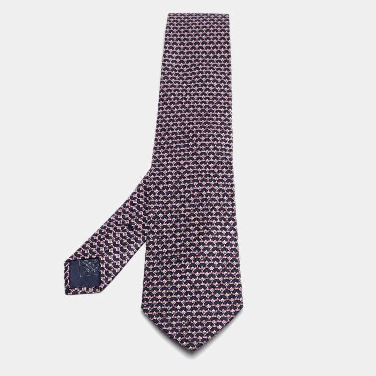 مملوكة مسبقًا Brioni Purple Printed Satin Pocket Square and Tie 