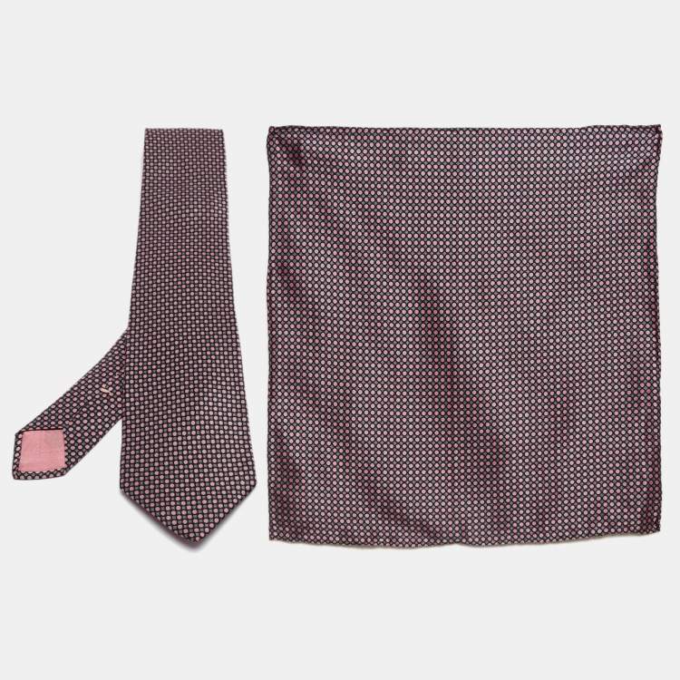 Pre Owned Brioni Multicolor Printed Satin Silk Pocket Square and Tie 
