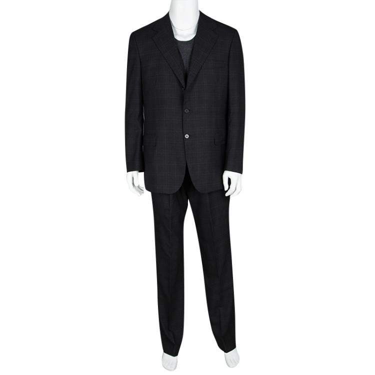 Pre Owned Brioni Super 190s Palatino Grey Checked Wool Suit XL
