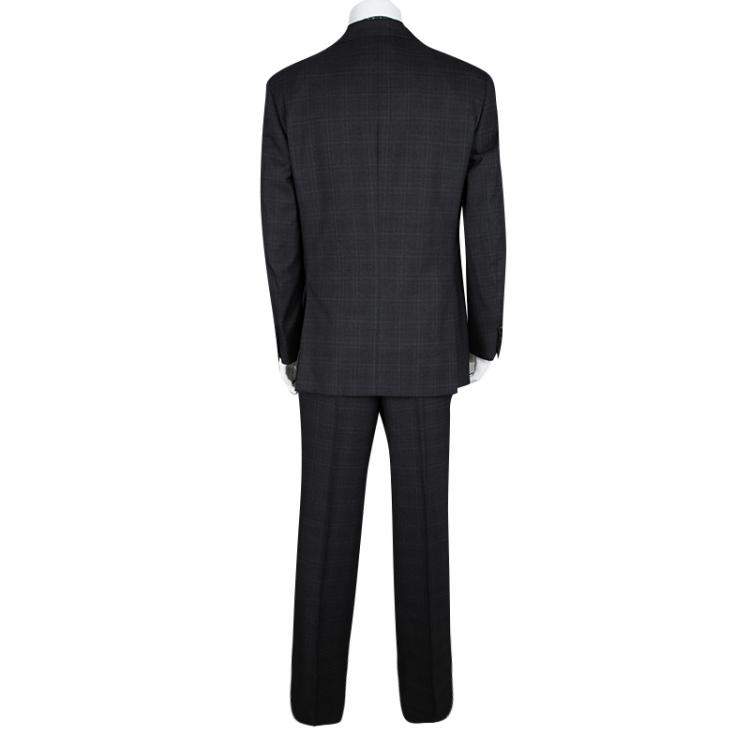 Pre Owned Brioni Super 190s Palatino Grey Checked Wool Suit XL