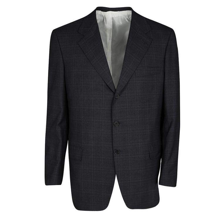 Pre Owned Brioni Super 190s Palatino Grey Checked Wool Suit XL