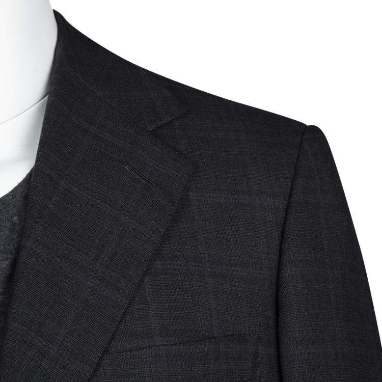 Pre Owned Brioni Super 190s Palatino Grey Checked Wool Suit XL