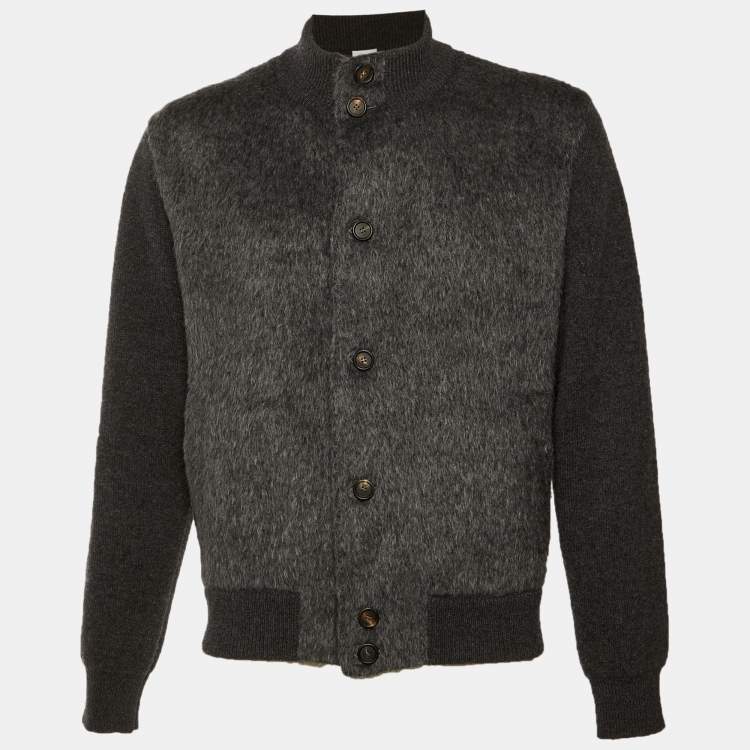 Pre Owned Brioni Grey Textured Wool Mock Neck Jacket XXL