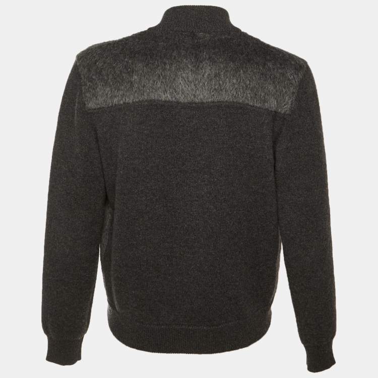 Pre Owned Brioni Grey Textured Wool Mock Neck Jacket XXL