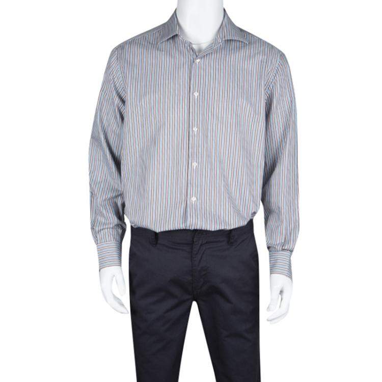 Pre Owned Brioni Multicolor Striped Cotton Long Sleeve Button Front Shirt XXL