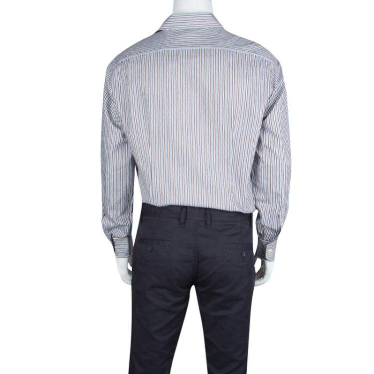 Pre Owned Brioni Multicolor Striped Cotton Long Sleeve Button Front Shirt XXL