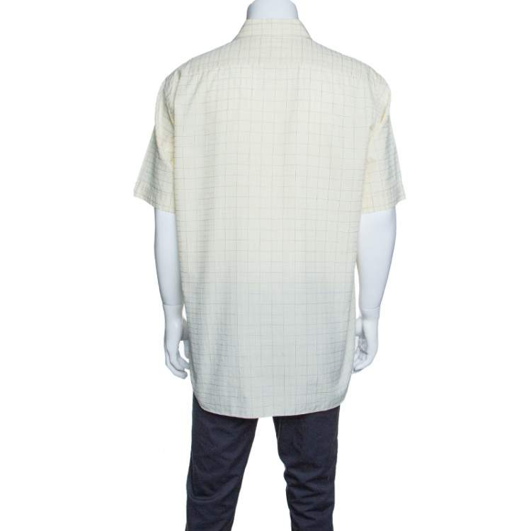 Pre Owned Brioni  Pale Yellow Checkered Cotton Short Sleeve Button Front Shirt XXL