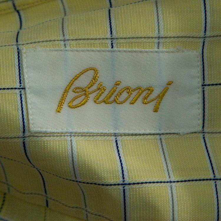 Pre Owned Brioni  Pale Yellow Checkered Cotton Short Sleeve Button Front Shirt XXL