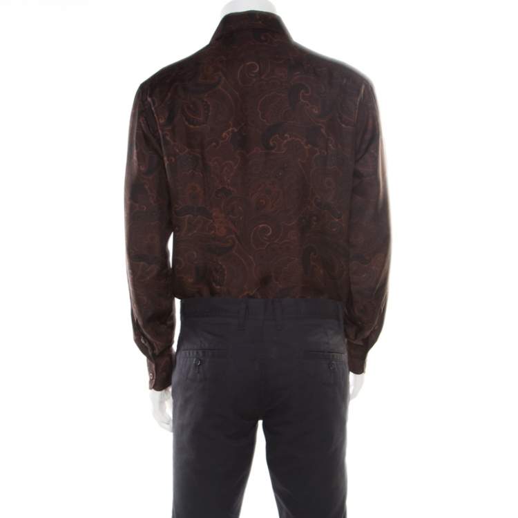 Pre Owned Brioni Brown Paisley Printed Silk Button Front Shirt L