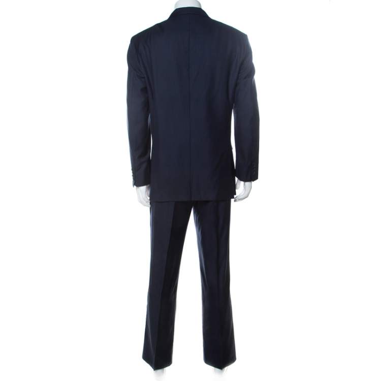 Pre Owned Brioni Navy Blue Wool and Silk Striped Parlamento Suit XXL