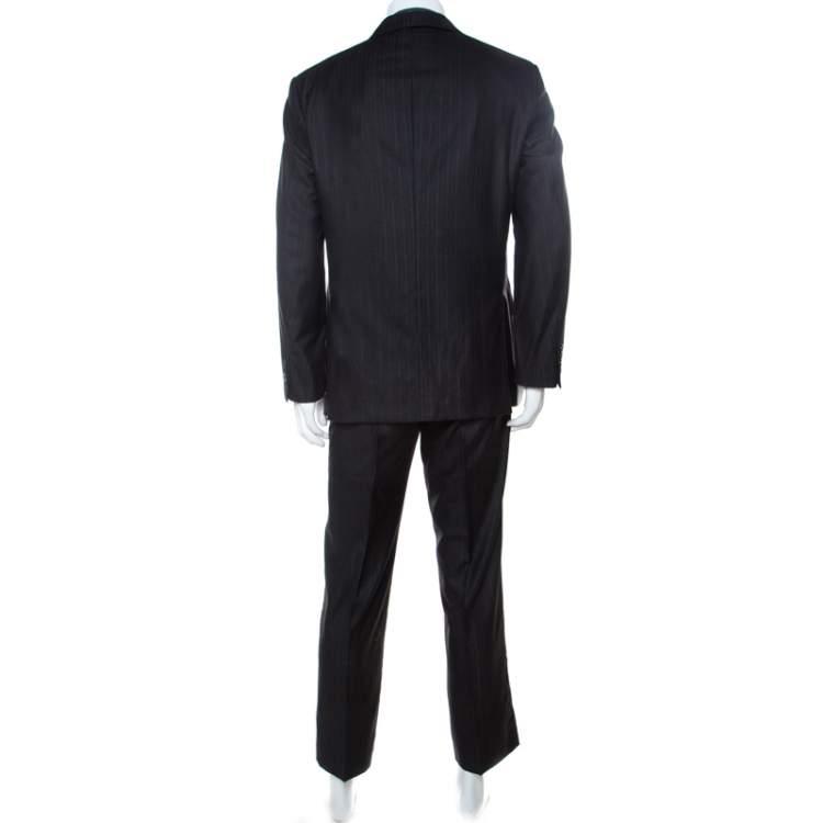 Pre Owned Brioni Charcoal Grey Striped Wool and Silk NM Colosse Suit XL