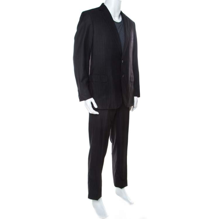 Pre Owned Brioni Charcoal Grey Striped Wool and Silk NM Colosse Suit XL