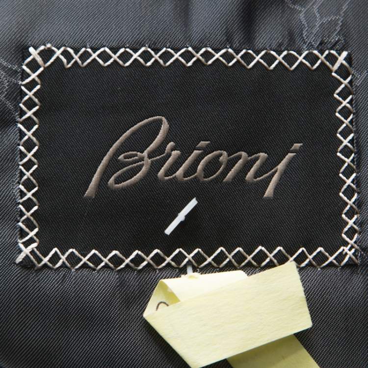 Pre Owned Brioni Charcoal Grey Striped Wool and Silk NM Colosse Suit XL