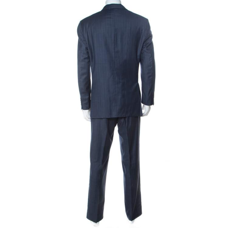 Pre Owned Brioni Blue Wool and Silk Striped Colosseo Suit XXL