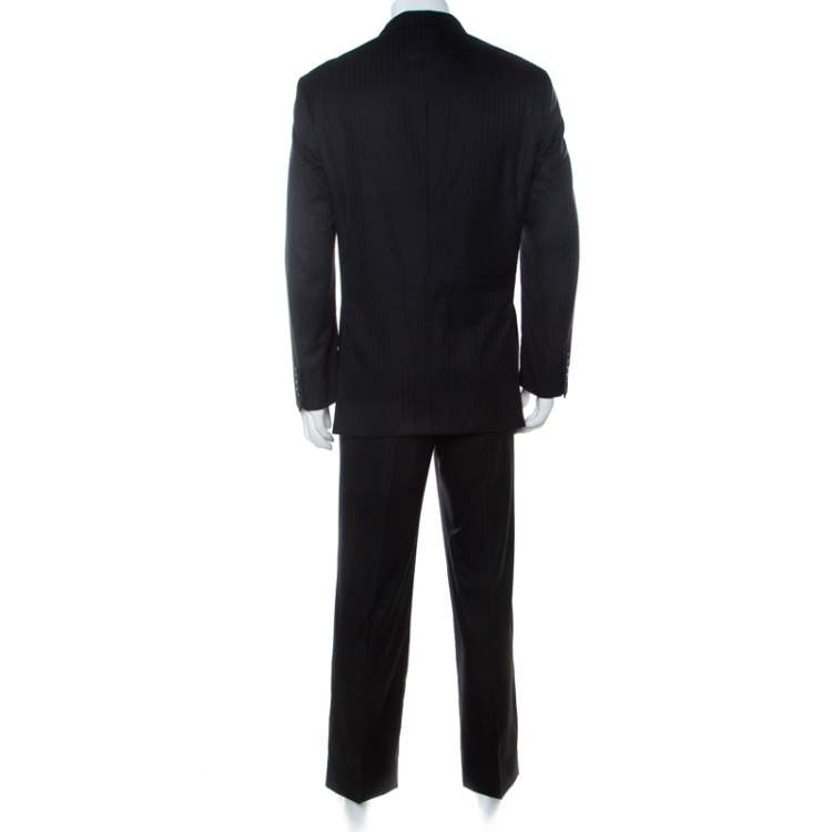 Pre Owned Brioni Black Tonal Striped Wool Blend Lowndes Suit 2XL