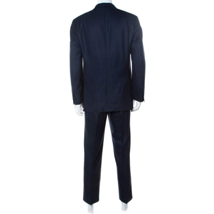 Pre Owned Brioni Navy Blue Textured Wool Super 150s Colosseo Suit XL