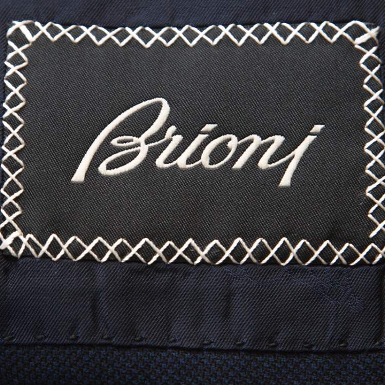 Pre Owned Brioni Navy Blue Textured Wool Super 150s Colosseo Suit XL