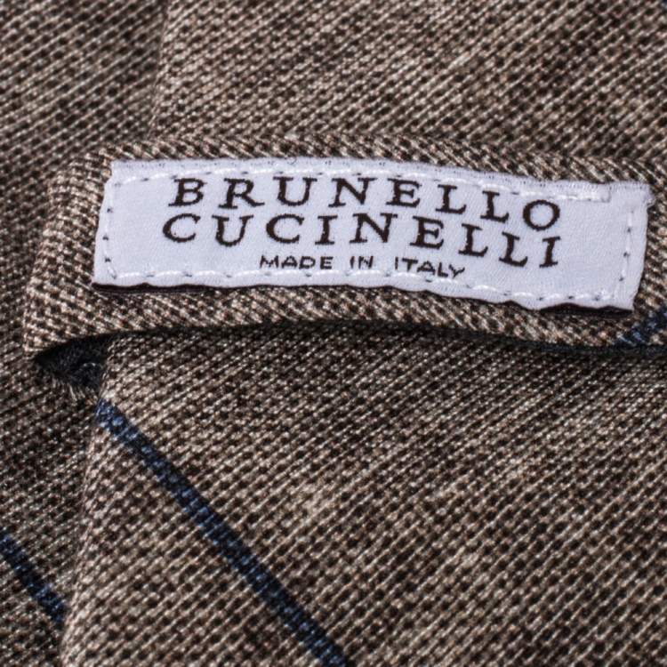 Pre Owned Brunello Cucinelli Beige Linen & Silk Diagonal Striped Tie