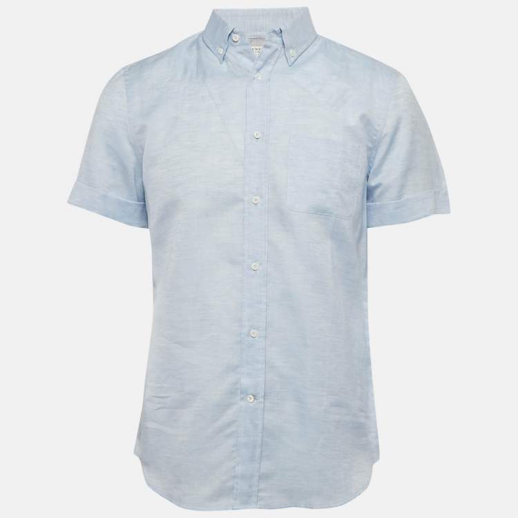 Pre Owned Brunello Cucinelli Light Blue Patterned Linen Blend Half Sleeve Shirt L
