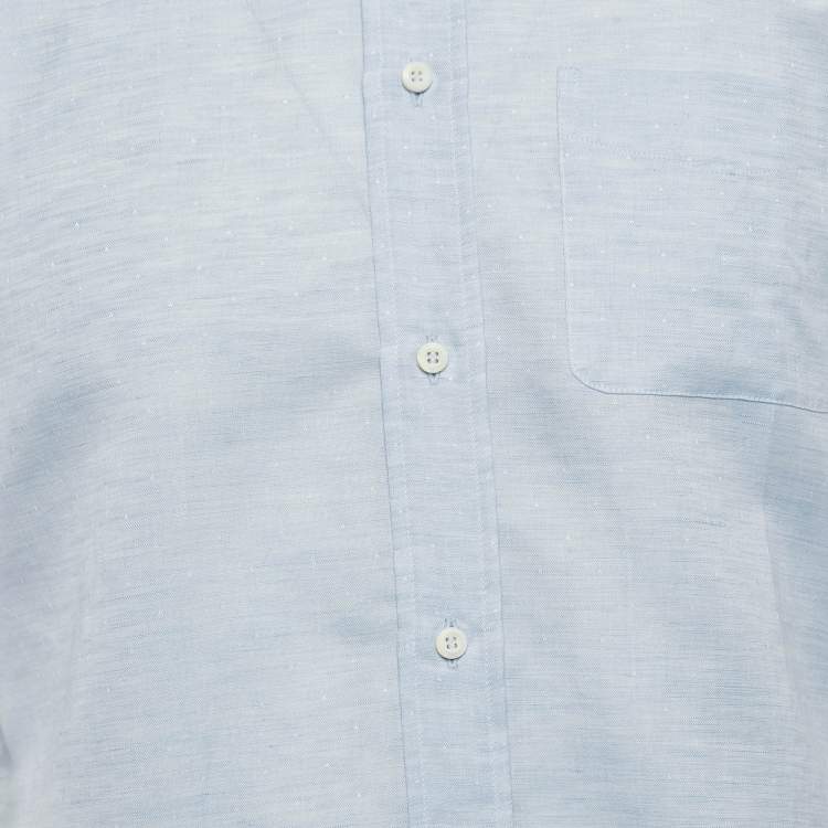 Pre Owned Brunello Cucinelli Light Blue Patterned Linen Blend Half Sleeve Shirt L