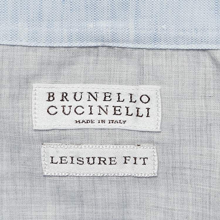Pre Owned Brunello Cucinelli Light Blue Patterned Linen Blend Half Sleeve Shirt L