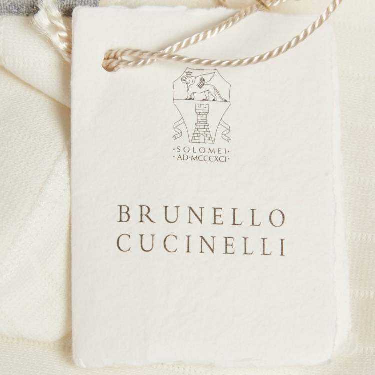 Pre Owned Brunello Cucinelli White Rib Knit Crew Neck T-Shirt S