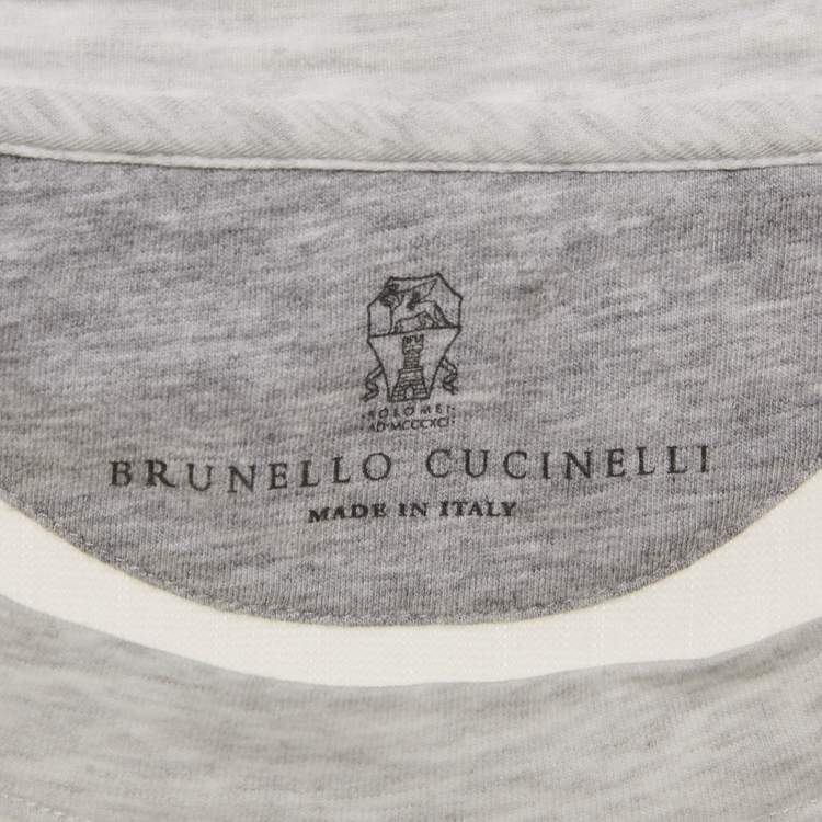 Pre Owned Brunello Cucinelli White Rib Knit Crew Neck T-Shirt S