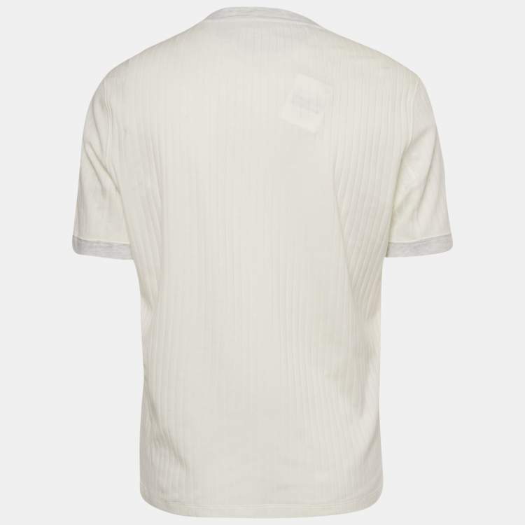 Pre Owned Brunello Cucinelli White Rib Knit Crew Neck T-Shirt S