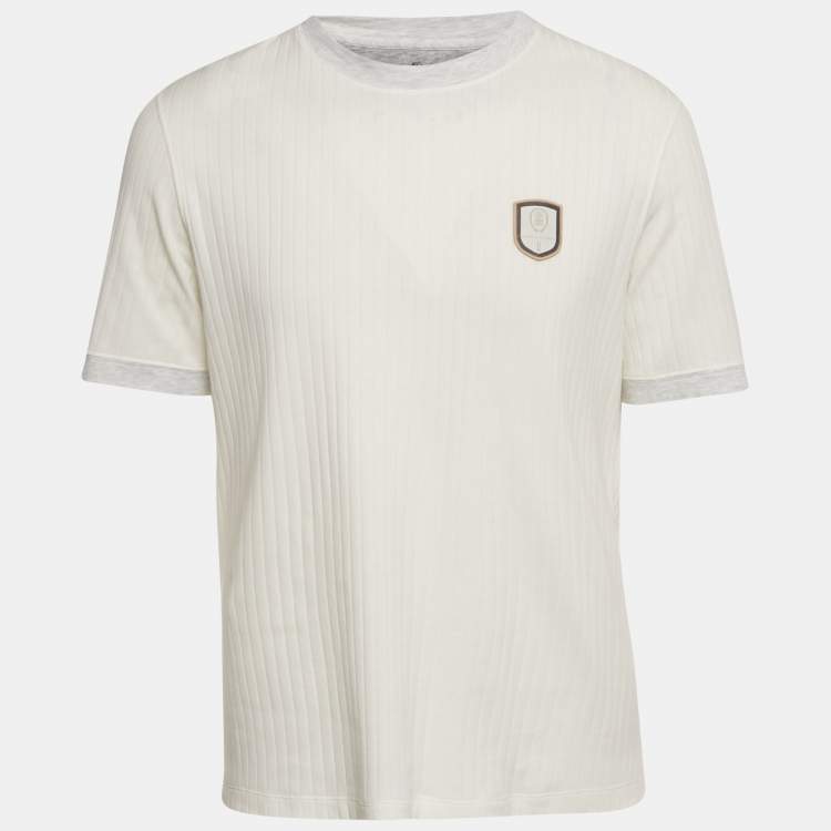 Pre Owned Brunello Cucinelli White Rib Knit Crew Neck T-Shirt S