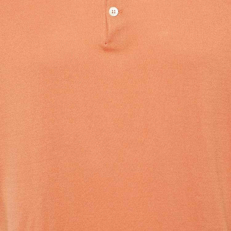 Pre Owned Brunello Cucinelli Orange Cotton Knit Polo T-Shirt L