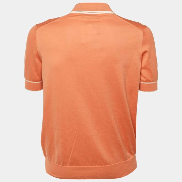 Pre Owned Brunello Cucinelli Orange Cotton Knit Polo T-Shirt L