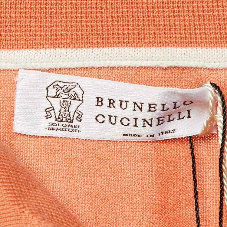 Pre Owned Brunello Cucinelli Orange Cotton Knit Polo T-Shirt L