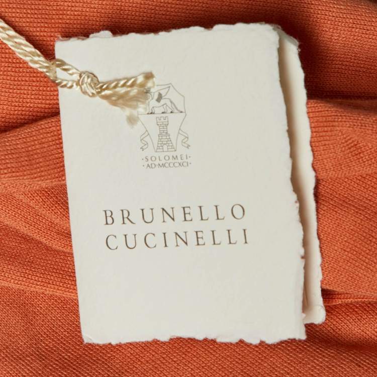 Pre Owned Brunello Cucinelli Orange Cotton Knit Polo T-Shirt L