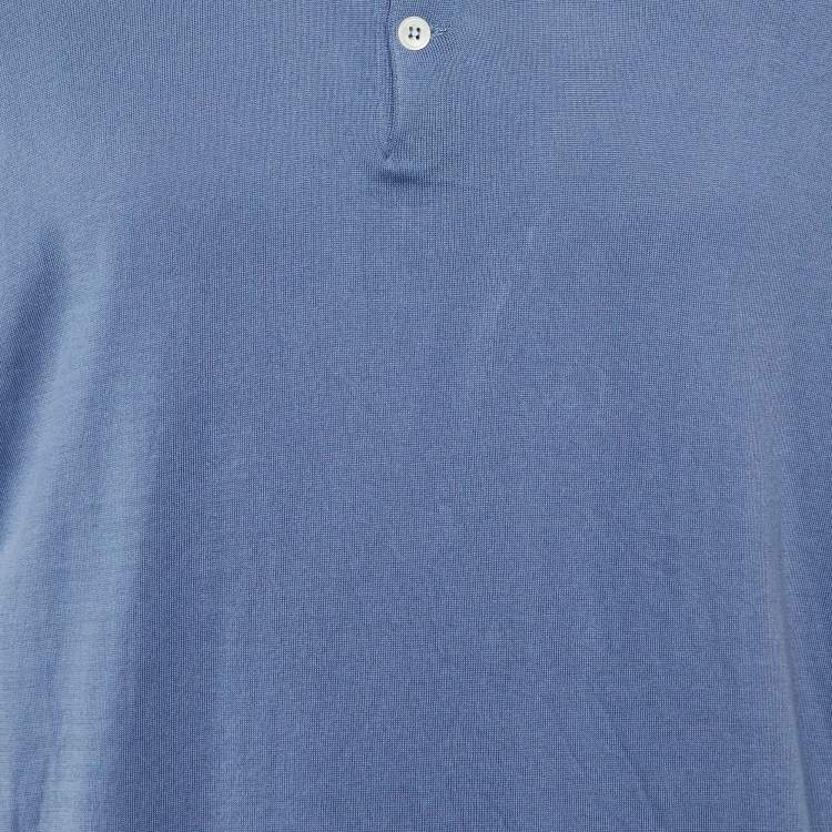Pre Owned Brunello Cucinelli Blue Cotton Knit Polo T-Shirt L