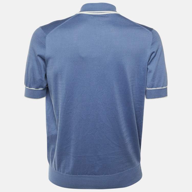 Pre Owned Brunello Cucinelli Blue Cotton Knit Polo T-Shirt L