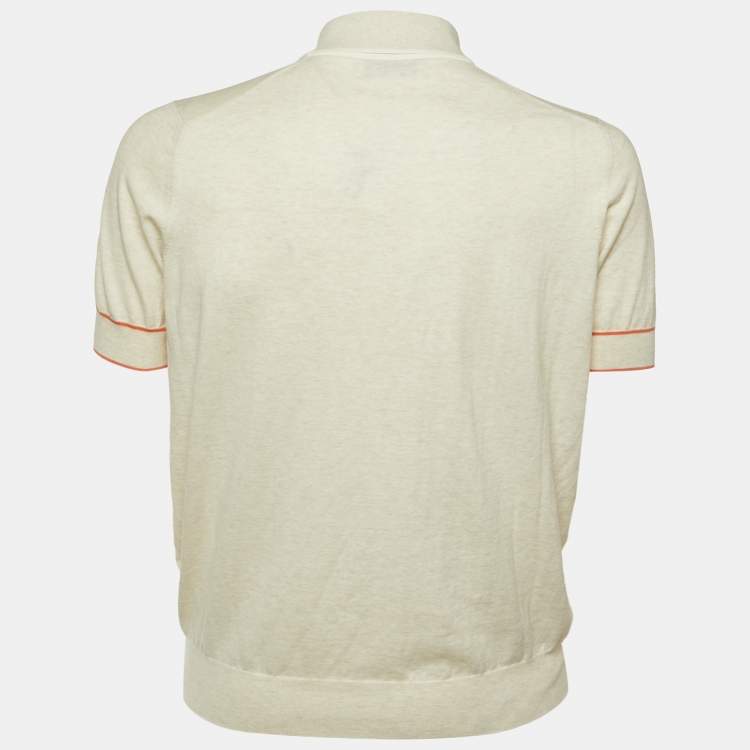 Pre Owned Brunello Cucinelli Cream Cotton Knit Polo T-Shirt L
