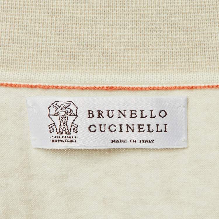 Pre Owned Brunello Cucinelli Cream Cotton Knit Polo T-Shirt L