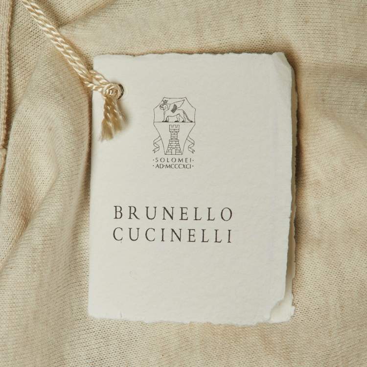 Pre Owned Brunello Cucinelli Cream Cotton Knit Polo T-Shirt L