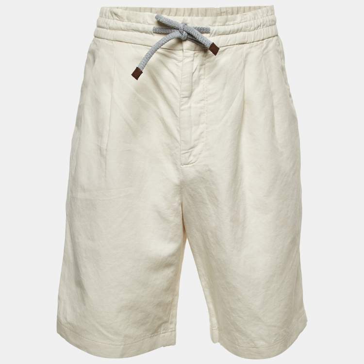 مملوكة مسبقًا Brunello Cucinelli Cream Cotton & Linen Shorts M