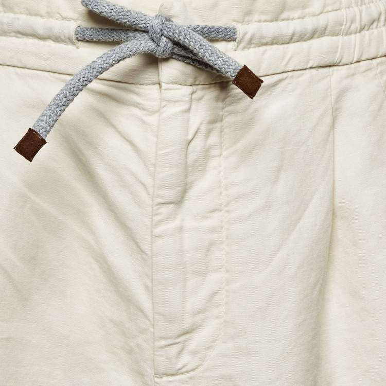 مملوكة مسبقًا Brunello Cucinelli Cream Cotton & Linen Shorts M
